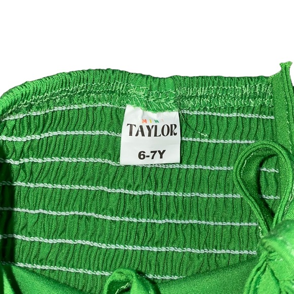 Girls Safari Zoo Animal Embroidered Appliqué Tie Strap Green Vacation Dress - Picture 6 of 6